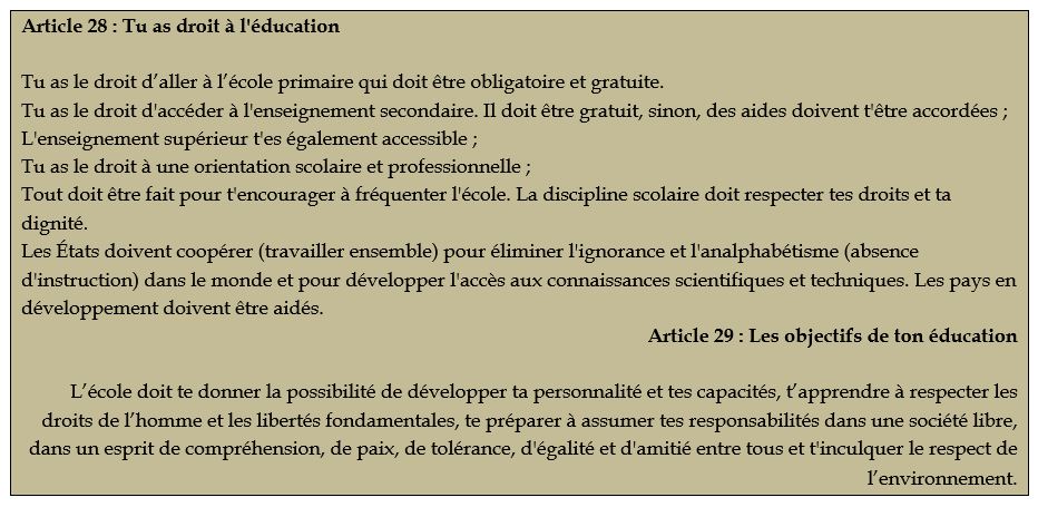 Article 28  Tu as droit à l'éducation